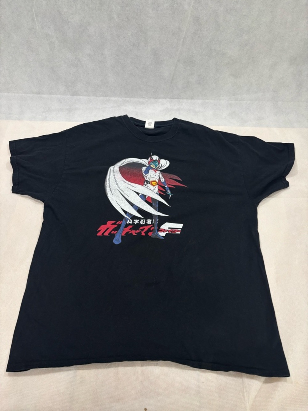 Gildan Black T-Shirt with White Tag and Red Graphic